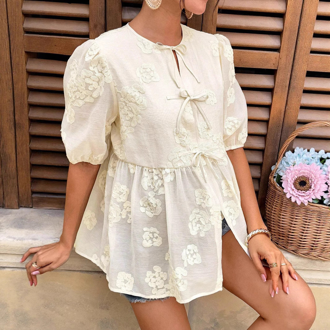 Damen verspieltes Oberteil mit floralen Details R&B