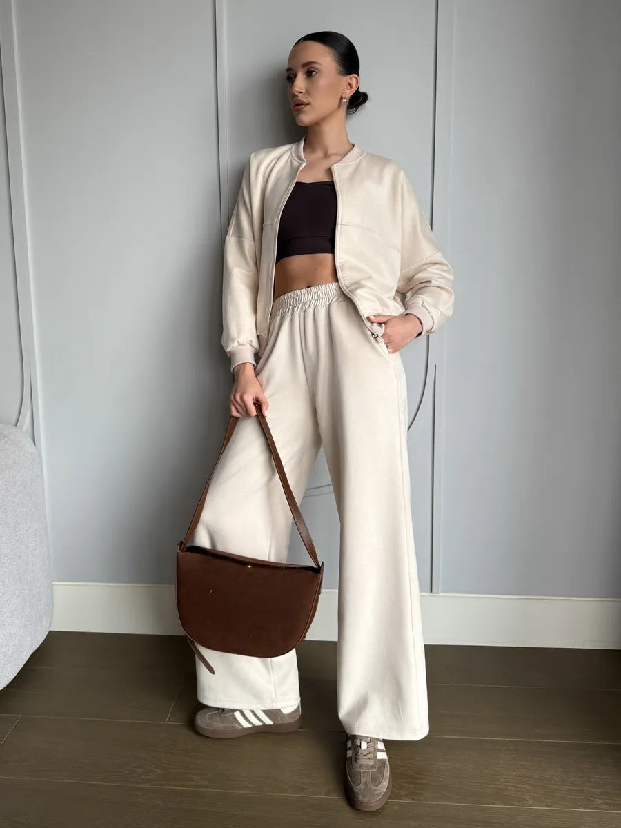 Damen Lässiges Sweatjacken- und Hose-Set mit elastischem Bund R&B