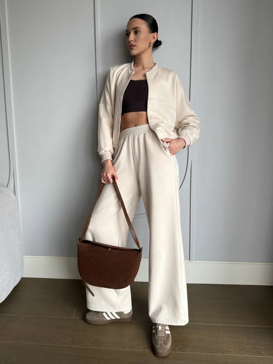 Damen Lässiges Sweatjacken- und Hose-Set mit elastischem Bund R&B