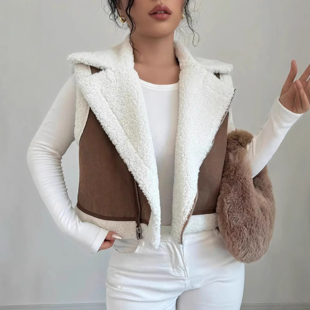 Damen Kuschelige Steppweste mit Reißverschluss und Fleece-Kragen R&B