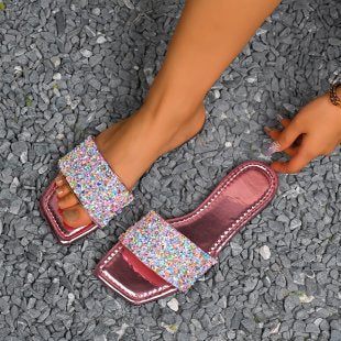 Damen Glitzernde Riemchen-Sandalen mit dekorativer Schmuck-Applikation R&B
