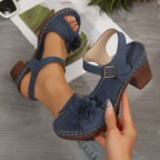 Damen Elegante Sandalen mit Kunstblumen und Blockabsatz R&B