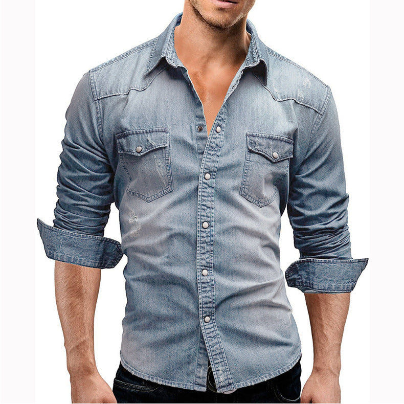 Herren Denim Hemd mit stylishen Pattentaschen und modischem Slim-Fit