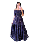 Damen Boho Maxikleid mit bezauberndem Mond- und Sternen-Motiv R&B