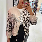 Damen entspannte Bomberjacke mit extravagantem Leoparden-Motiv R&B