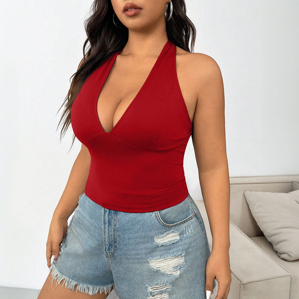 Damen Crop-Top mit tiefem V-Ausschnitt und tailliertem Schnitt R&B