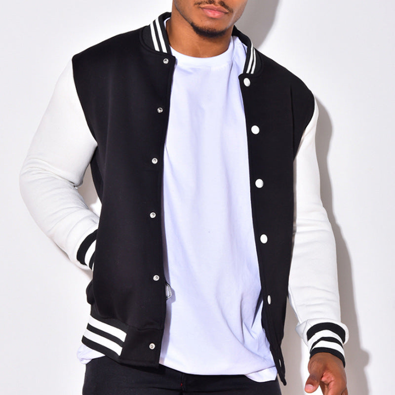 Herren sportliche Collegejacke mit kontrastierenden Ärmeln und Druckknöpfen R&B
