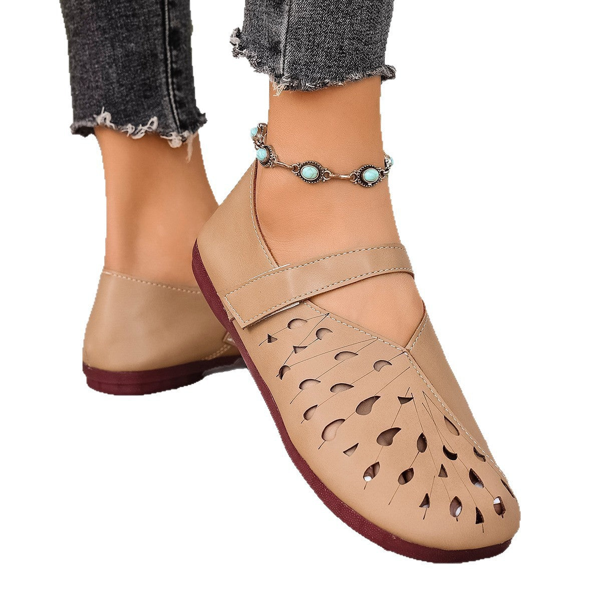 Damen bequeme Schlupfsandalen mit durchbrochenem Design R&B