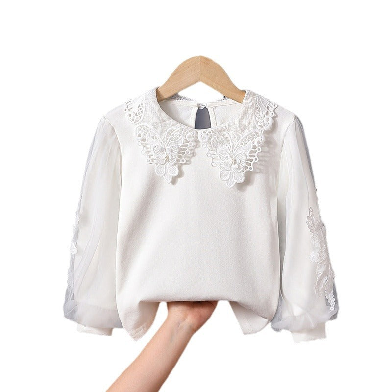 Mädchen modische Bluse mit eleganten Tüllärmeln und kunstvoller Spitzenverzierung R&B