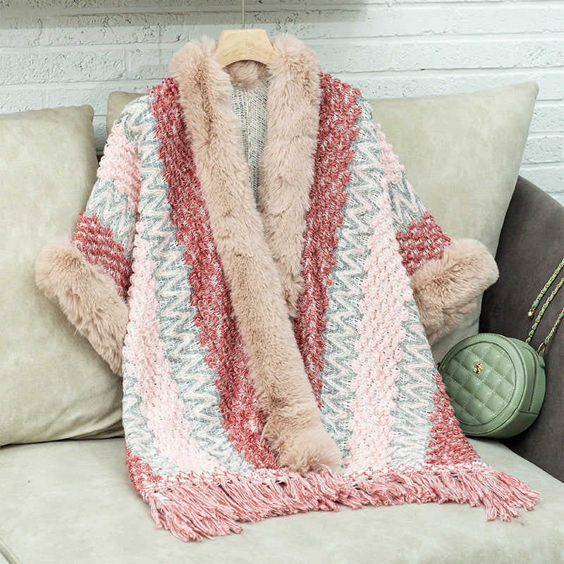Damen Kuschelige Strickjacke mit luxuriösem Kunstfellbesatz R&B