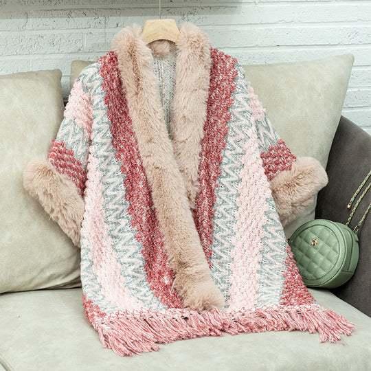 Damen Kuschelige Strickjacke mit luxuriösem Kunstfellbesatz R&B