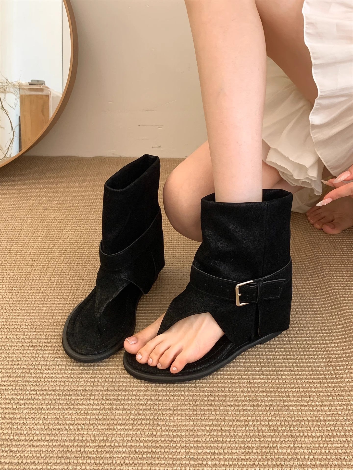 Damen Offene Stiefel mit verstellbarem Riemen und ergonomischer Sohle R&B