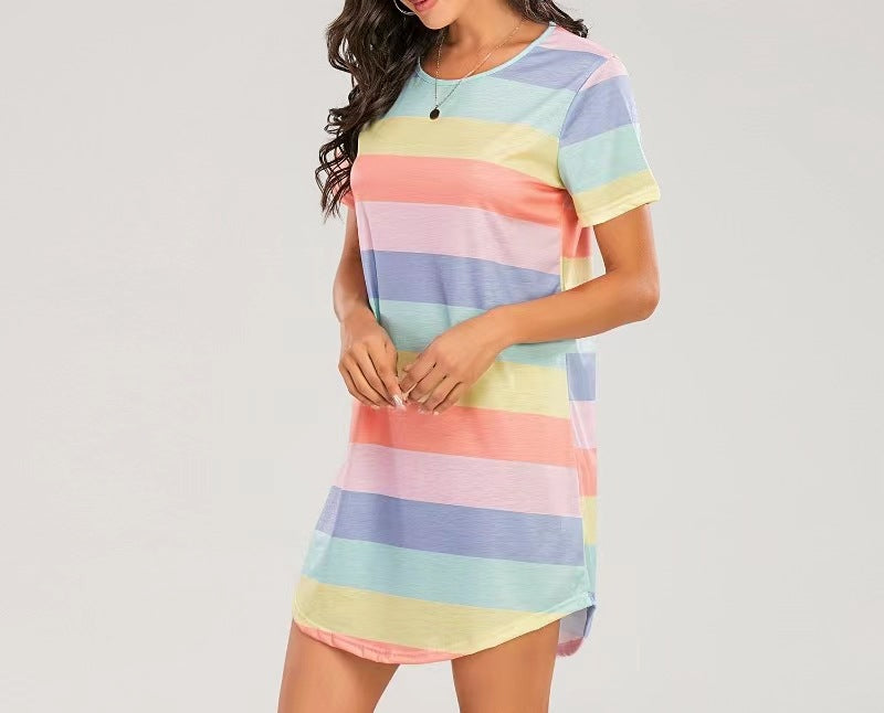 Damen Kurzarm Kleid mit auffälligem Streifenmuster und bequemem Schnitt R&B