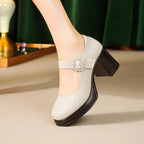 Damen Mary Jane Pumps mit dekorativem Schmuckdetail und bequemen Blockabsatz