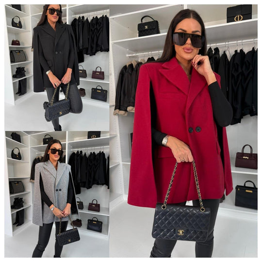 Damen modischer Cape-Blazer mit doppelter Knopfleiste R&B