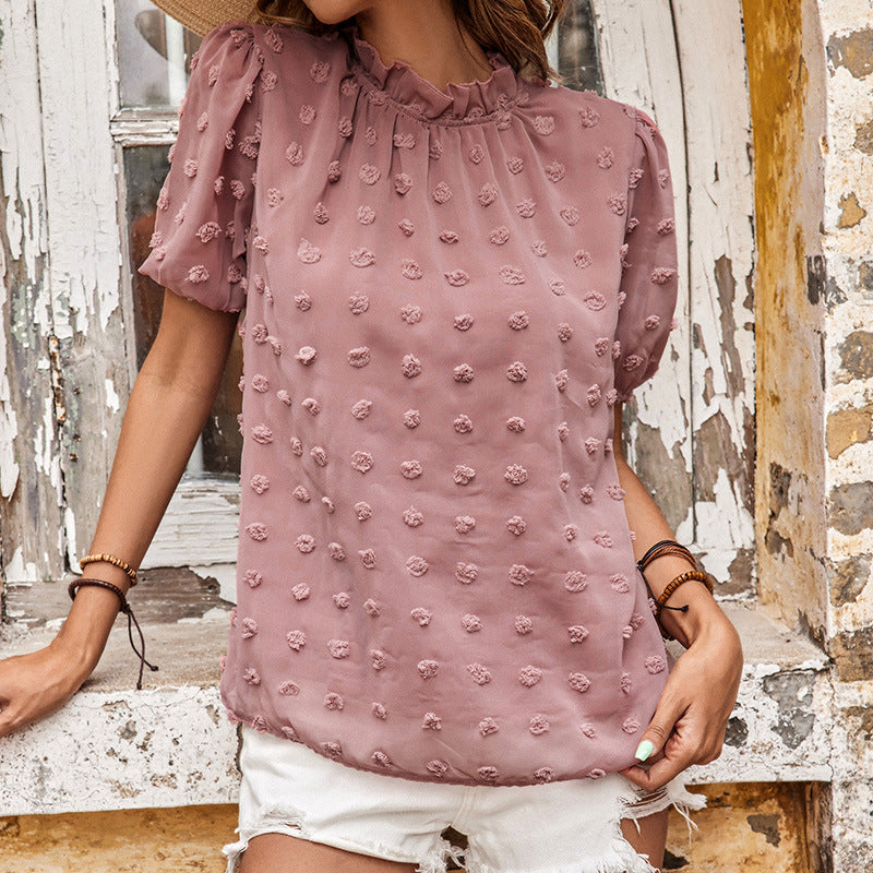 Damen Bluse mit strukturiertem Obermaterial und kurzen Puffärmeln R&B