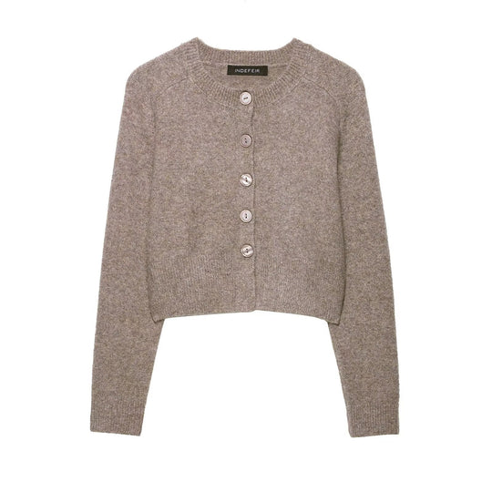 Damen cropped Strickjacke mit Knopfverschluss R&B