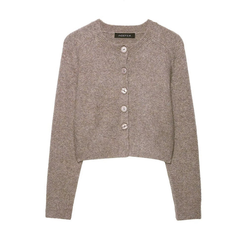 Damen cropped Strickjacke mit Knopfverschluss R&B
