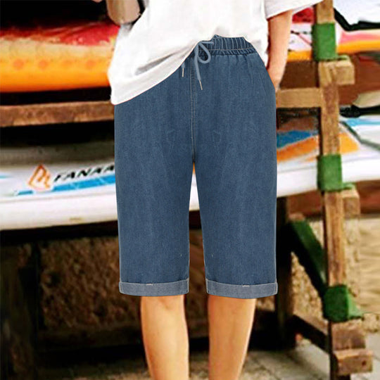 Damen Denim-Shorts mit elastischem Bund und lässigem Schnitt R&B