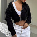 Damen cropped Kapuzenpullover mit Reißverschluss und sportlichem Design R&B