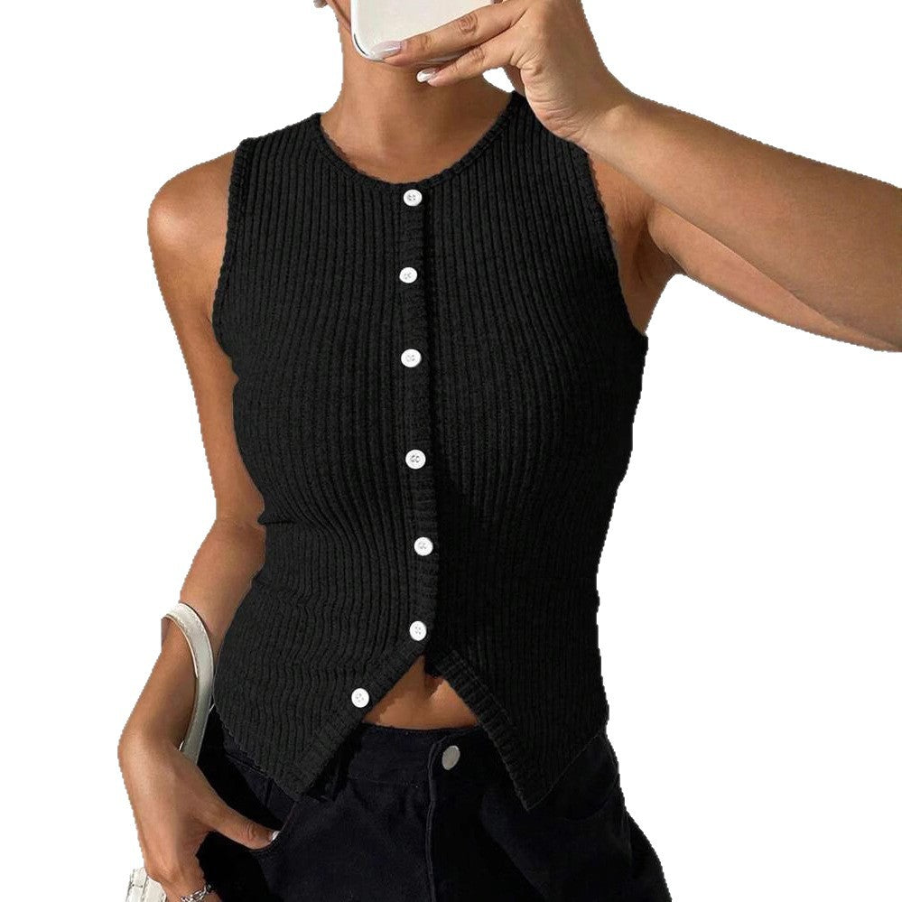 Damen Rippstrick Top mit Knopfleiste und schmalem Schnitt R&B