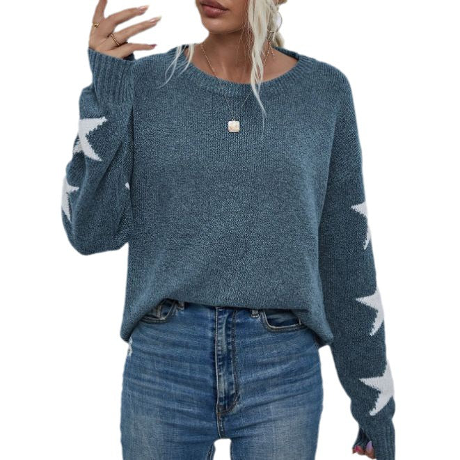 Damen Modischer Strickpullover mit Sternen-Muster R&B
