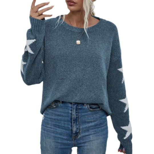 Damen Modischer Strickpullover mit Sternen-Muster R&B