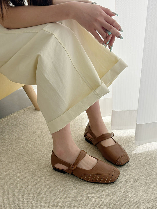 Damen Ballerinas mit modischem Riemchen und durchbrochenem Design R&B