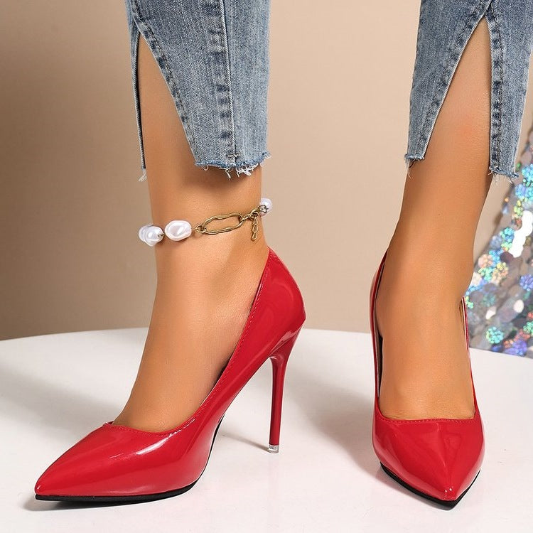 Damen elegante Pumps mit spitzem Zehenbereich und glänzender Oberfläche R&B