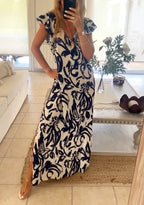 Damen Maxikleid mit voluminösen Ärmeln und elegantem V-Ausschnitt R&B