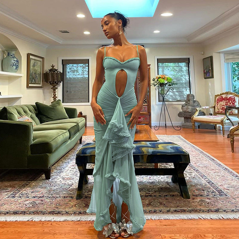 Damen Schickes Maxikleid mit raffinierten Rüschendetails und bezauberndem Schlitz R&B