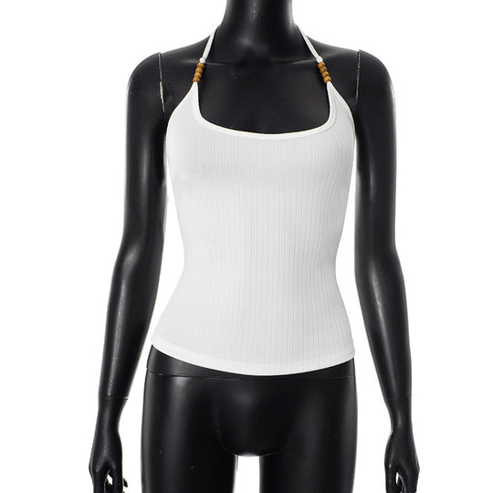 Damen Neckholder-Top aus hochwertigem Rib-Material mit dekorativen Holzakzenten R&B