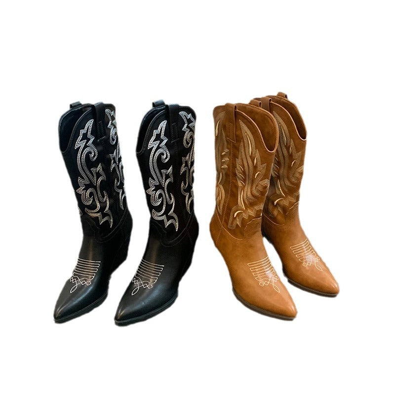 Damen Cowboy-Stiefel mit eleganter Stickerei und modernem Wedge-Design R&B