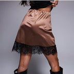 Damen eleganter Satinrock mit Spitzenabschluss R&B
