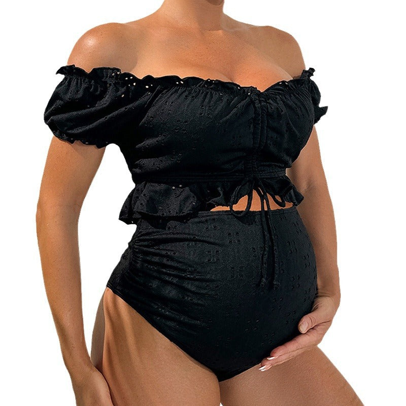 Damen Zweiteiliges Strand-Outfit mit off-shoulder Oberteil und hoher Hose R&B