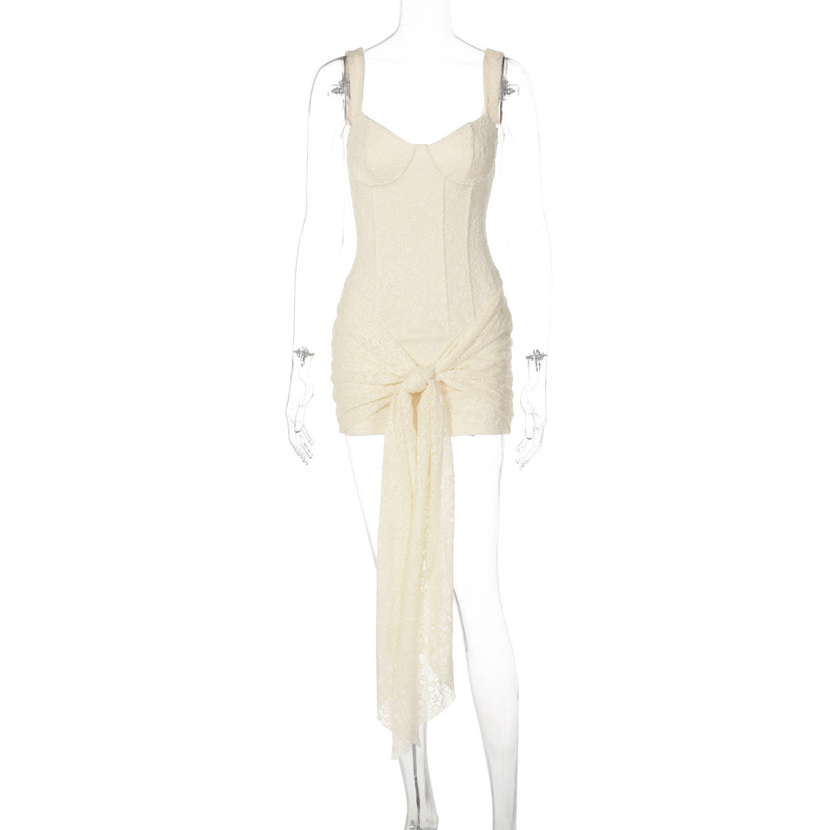 Damen Elegantes Kleid mit Spitzenverzierungen und Raffungsdetails R&B
