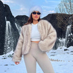 Damen Trendige und flauschige Kunstpelzjacke R&B