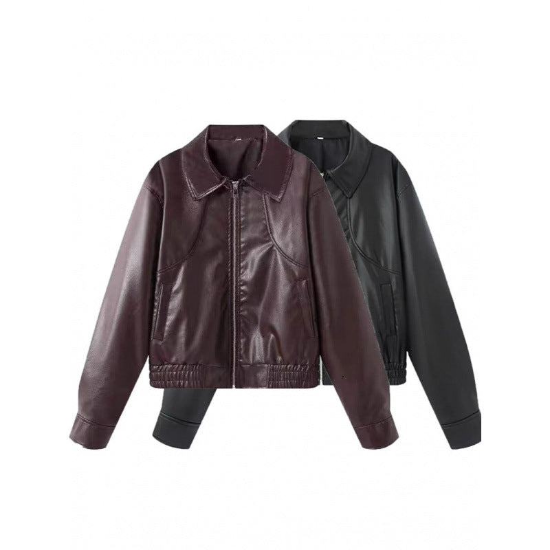 Damen modische Kunstlederjacke mit raffinierter Passform R&B