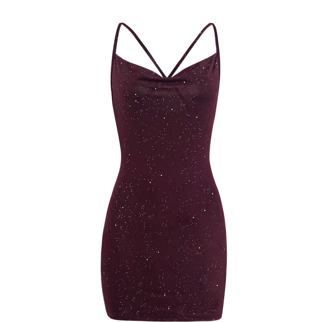 Damen Minikleid mit glamourösem Sternenmotiv und elegantem V-Ausschnitt R&B