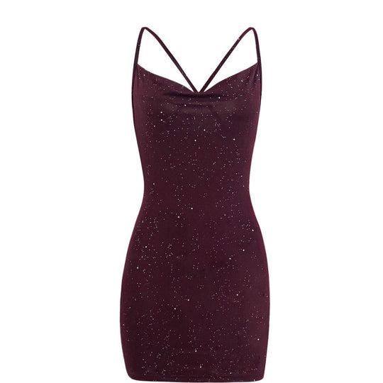 Damen Minikleid mit glamourösem Sternenmotiv und elegantem V-Ausschnitt R&B