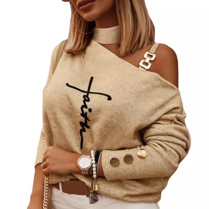 Damen Modischer Oversized Pullover mit Schulterausschnitt R&B
