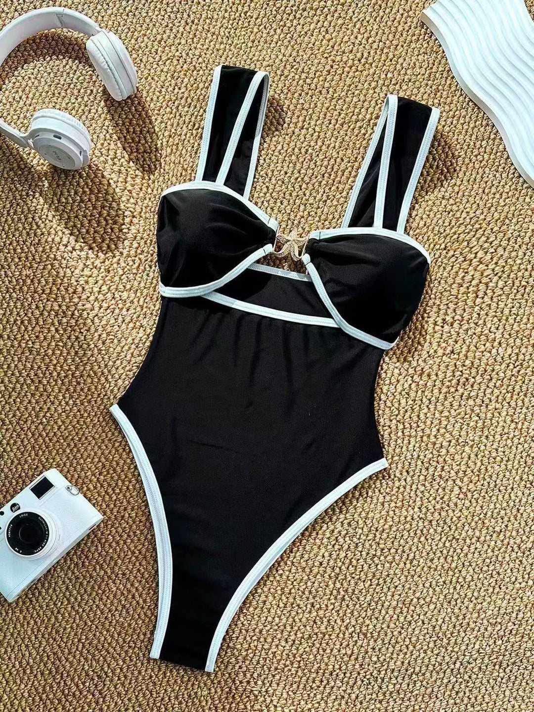 Damen Einteiler Badeanzug mit modischem Bustier und verstellbaren Trägern R&B