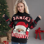 Damen weihnachtlicher Pullover mit festlichem Santa-Motiv und strukturiertem Design R&B