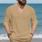 Herren lässiges Langarmshirt mit V-Ausschnitt aus hochwertigem Baumwollmix R&B