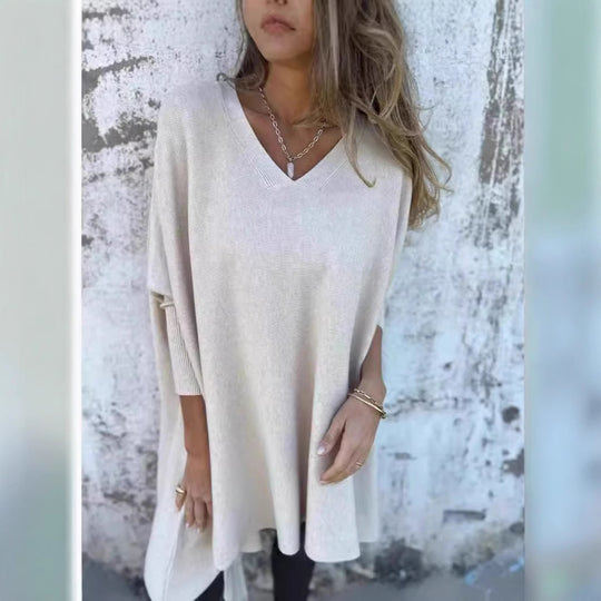 Damen V-Ausschnitt Oversized Pullover R&B
