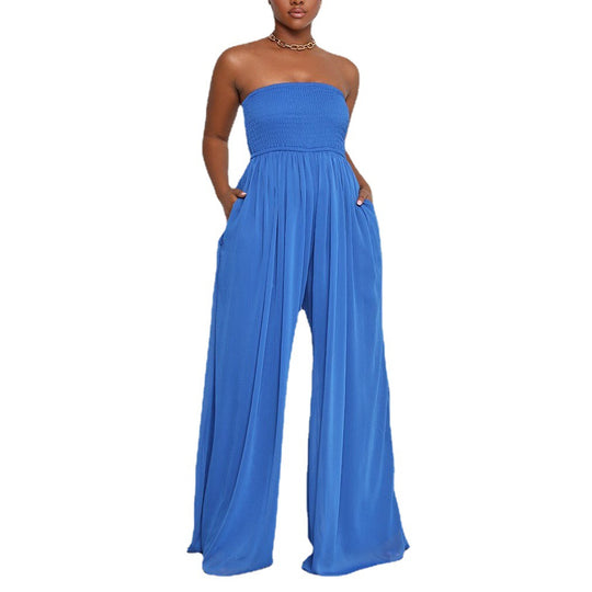 Damen eleganter Jumpsuit mit schulterfreiem Design und elastischem Oberteil R&B
