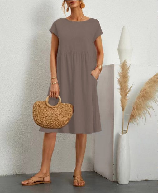 Damen Freizeitleinenkleid mit leichtem Schnitt und Taschen R&B