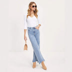 Damen Weit geschnittene Jeans mit fransigem Saum und hohem Bund R&B