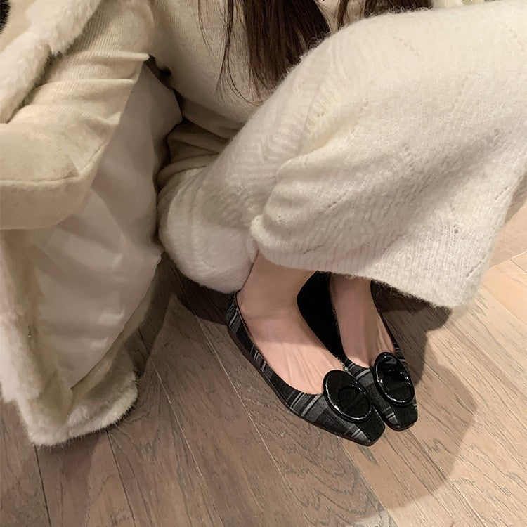 Damen Flache Ballerinas mit modischem Karo-Design und schicker Schnalle