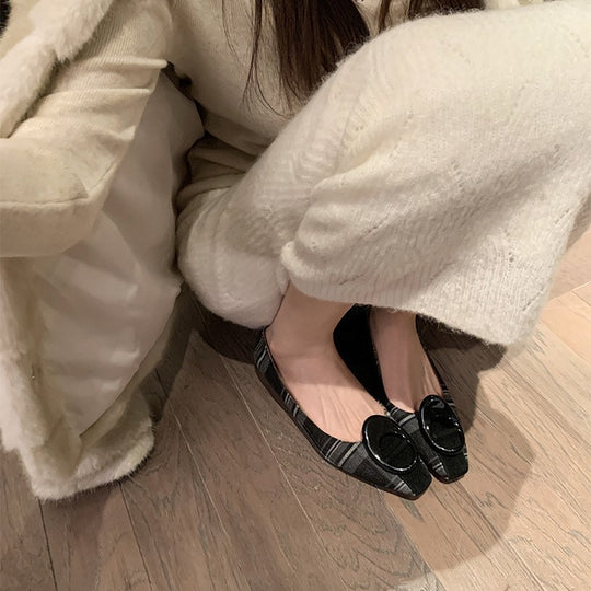 Damen Flache Ballerinas mit modischem Karo-Design und schicker Schnalle R&B